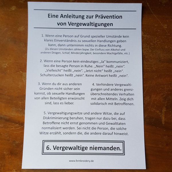 Eine Anleitung zur Prävention von Vergewaltigungen - Poster